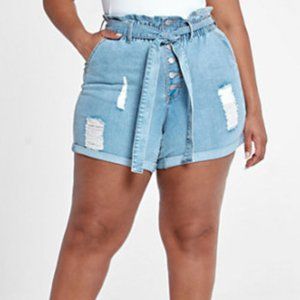 #32 TIE WAIST DESTRUCTED CUFFED SHORTS WITH BUTTON FLY